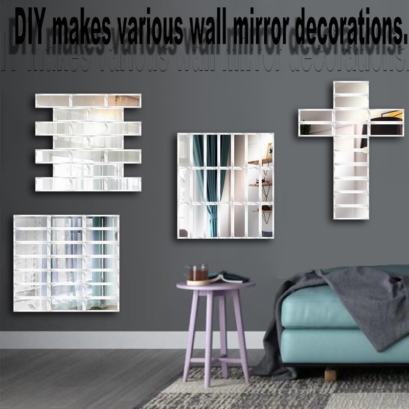 XIHACTY 64 Pcs Peel and Stick Beveled Mirror Glass Tile.2.5x1