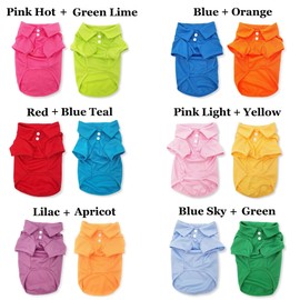 Pack of 2 Colors Dog Polo Shirt Cute Puppy Cat T-Shirt Solid Clothes Apparel for Small Pet (S: Length - 12", RED and Blue Teal)