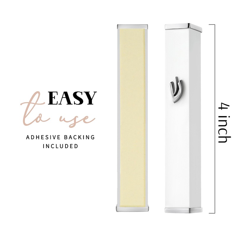 SURI White Modern Mezuzah Case,Self Stick Mezuzah with Scroll for