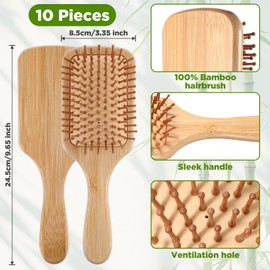10 Pcs Bamboo Hair Brushes for Women Bulk Wooden Paddle Brush Scalp Massage Bamboo Bristles Anti Static Men Engraving DIY Gift for Father's Day Wedding(Natural,9.65'' X 3.35'')