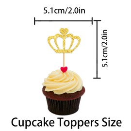 W Cupcake Topper for Crown King Men Theme Decor Supplies Men Boys Happy Birthday Father's Day Party Decorations 18pcs Gold Glitter