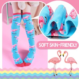 ANTSANG Girls' Knee Socks 6 Pairs for Children Gifts Long Funny Children's Socks Animal Cotton Socks 3-12 Years, Cats/Flamingo/Unicorn