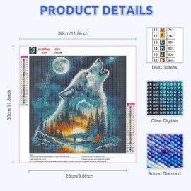 EOBROMD Diamond Painting Erwachsene Wolf, 5D Diamant Painting Bilder Fantasie, DIY Diamant Malerei Set für Wanddekoration 30x30cm