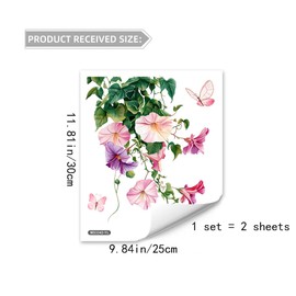 2 Pcs Colorful Flowers Wall Stickers Decor Butterflies Morning Glory Floral Wall Decals Peel and Stick Removable Funky Home Wall Art Decorations for Living Room Kitchen Bathroom Office (C)