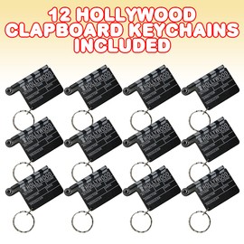 ArtCreativity Hollywood Clapboard Keychains, Set of 12, Lift Clapper to Reveal Magnifying Glass, Accessories for Keys, Backpack, or Pocket Book, Birthday Party Favors, Carnival Party Favors for Kids