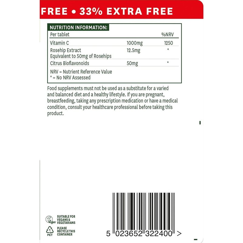 Natures Aid Low Acid Vitamin C 1000mg with Rosehips &