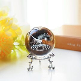 ZEERSHEE 2.3in 3D Dragonfly Crystal Ball Figurine with Stand Dragonflies Gifts for Men Women Glass Animals Insect Sphere Decorative Ball for Home Decor