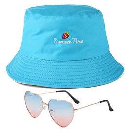 AYNKH Unisex Reversible Bucket Hats Fashion Strawberry Embroidery Packable Fisherman Wide Brim with Sunglass for Men Women Outdoor Summer Beach Travel (UK, Alpha, One Size, Blue)