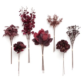 Ling's Moment Artificial Greenery Stems Box Set, 35pcs with 7 Kinds of Faux Flowers Picks for DIY Bridal Bouquets Wedding Floral Arrangement Table Centerpieces, Moody Burgundy