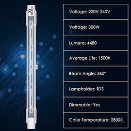 BROTOU BROTOU 6er 300W 118mm R7S Halogen Leuchtmittel, Dimmbar Halogenstab, 220-240V 4480lm 2800K Warmwei? J-Typ fr Arbeitsleuchten, Sicherheitsleuchten, Landschaftsleuchten,Stehleuchten