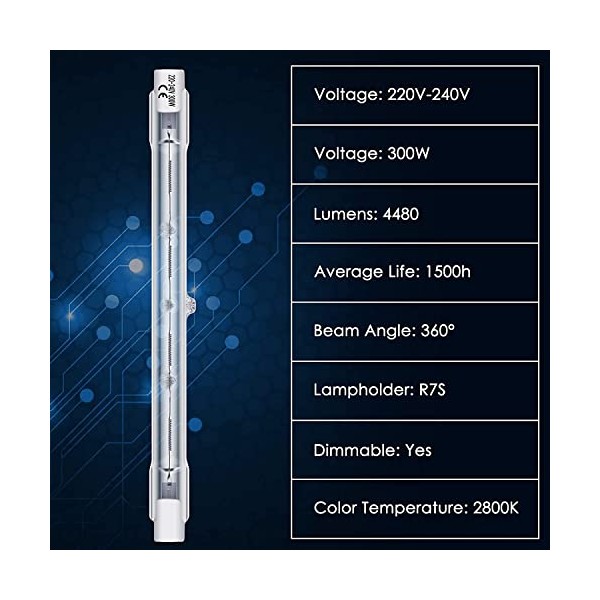 BROTOU BROTOU 6er 300W 118mm R7S Halogen Leuchtmittel, Dimmbar Halogenstab,