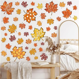 JarThenaAMCS Fall Wall Stickers Maple Leaves Oil Painting Wall Decals Autumn Room Mural Stickers for Thanksgiving Home School Office Party Decor, 7.9 x 11.8 Inch, 9 Sheets