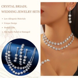 Silver Wedding Jewelry Sets for Brides Rhinestone Necklace Set Bridal Costume Jewelry for Women Wedding Dress Accessories Prom Party Outfits
