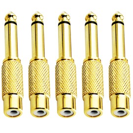 tunghey 5Pack RCA to 1/4 Jack Audio Connector RCA Female to 6.35mm 1/4 inch Male Mono Audio Adapter Conversion Plug Gold-Plated Stereo Audio Jack Converter for Headphone Microphone