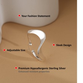 [New] Cathay Select Sterling Silver Trendy Twisted Ring, Adjustable, Fashion Statement, for Women, Precious Metal, No Gemstone