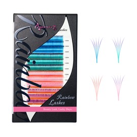 DIY Colored Gradient Lash Extensions 4 Colors, Easy Fan 0.07mm D Curl 12mm 14mm 16mm Rainbow Eyelash, Faux Mink Volume Eyelashes for Home and Salon Use Beauty7