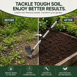 Multi-Use Garden Hoe Rake for Soil Loosening – Carbon Steel Weeding Tool for Gardens, Farms & Backyard Planting