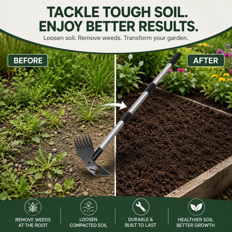 Multi-Use Garden Hoe Rake for Soil Loosening – Carbon Steel