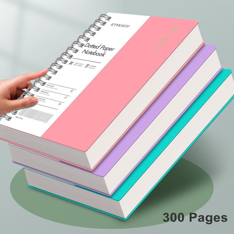 EMSHOI B5 Spiral Notebook Bullet Dotted Journal, 300 Pages/150 Sheets,