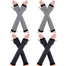 4 Pairs Winter Long Fingerless Gloves Knitted Arm Warmer Elbow Length Gloves Thumb Hole Gloves for Women Girls (Color G)