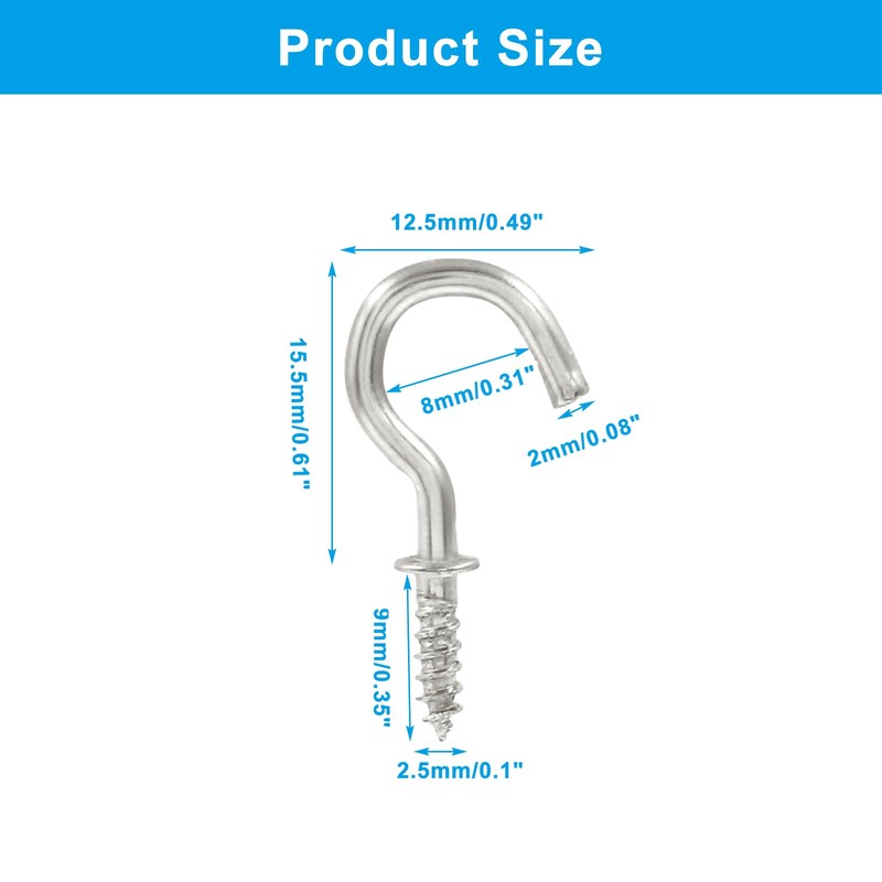 Bonsicoky 120 Pcs 5/8 Inch Screw Hooks, Nickel Plated Metal