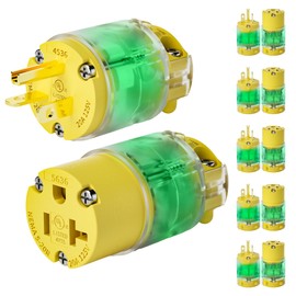 EPLESETON 6 Set 20 Amp Extension Cord Ends Lighted Plug and Connector Set, 20A 125V NEMA 5-20P & 5-20R Replacement, Heavy-Duty 3-Prong Grounding Electrical Plugs, UL Listed- Industrial Grade