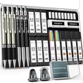 25PCS Art Mechanical Pencil Set with Case 3PCS Metal Artist Lead 0.5 0.7 0.9 mm &amp; 2mm Holder (HB 2H 2B 4B Color) 432PCS Graphite Refills for Drawing Sketching - Style: 0.5mm+0.7mm+0.9mm+2.0mm