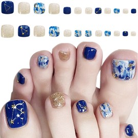 Turkalla Nail Tips for Feet, 24 Pieces, 12 Different Sizes, 3D Dimensional, Easy to Apply, Reusable, False Nails, Gel Nails, Nail Seals, Foot Nail Art, Nail Parts, Stylish, Popular Design, Beginners,