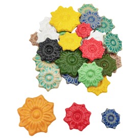 500g Random Ceramic Mosaic Tiles for Crafts, 3 Sizes, Mosaic Pieces for Plates, Flower Pots, Home and Outdoor Decoration (Colorful, Flowers)