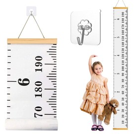 Medidor Crecimiento de Altura para Niños,Tabla de Altura con Gancho,Medidor de Estatura Pared Colgando,Medición Precisa, Impermeable, Portátil, para Dormitorio,Jardín de Infantes,Exteriores(20×200cm)