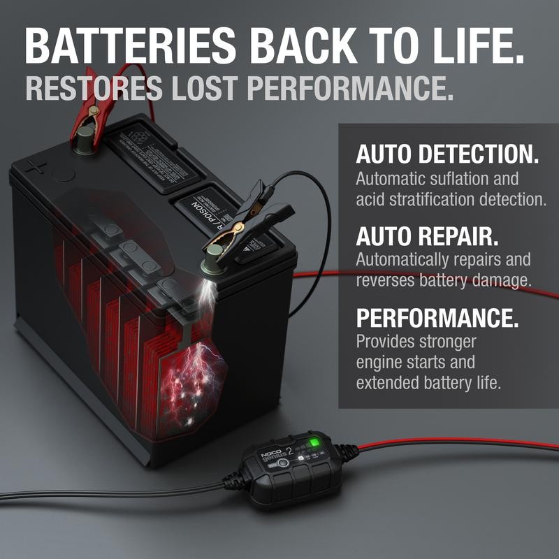 NOCO GENIUS2 2A Smart Car Battery Charger, 6V and 12V,