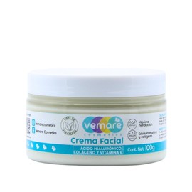 Vemare Cosmetics Crema Facial de Ácido Hialurónico, Colágeno y Vitamina E Piel Fresca y Suave 100g