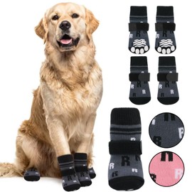 ASENKU Anti-Slip Dog Socks to Prevent Licking Paws, Dog Boots & Paw Protectors with Adjustable Strap for Hot/Cold Pavement, Dog Shoes for Hardwood Floors for Medium Senior Dogs, Grey M
