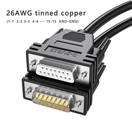 JUXINICE DB15 Cabel macho a hembra doble blindado 1,5 m/1,5 m, DB 15 Cable de extensión negro, 26awg cobre estañado D-SUB 15 pines Cable serial recto para CNC, UPS, PLC, servo conductor