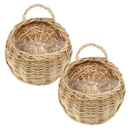 SUPVOX Rattan Hanging Baskets Set of 2 Wall Art Decor Orchid Hanging Storage Baskets Home Decor