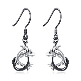 AXOMY Gothic Earrings 925 Sterling Silver Fish Hook/Wine Dangle Drop Earrings Gothic Skeleton Skull Anniversary Valentines Day Jewelry for Women, Sterling Silver, No Gemstone