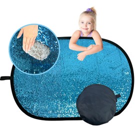 Sequin Fabric Material Wall, 70 x 102 cm, Graffiti Fabric for Children, Reversible Glitter Fabric with Storage Bag (Blue)