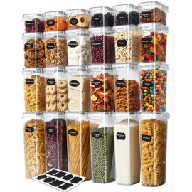 KICHLY Airtight Food Storage Containers Set with Lids – 24 Pack BPA-Free Plastic Pantry Organizers for Cereal, Flour, Sugar & Dry Food (Clear)
