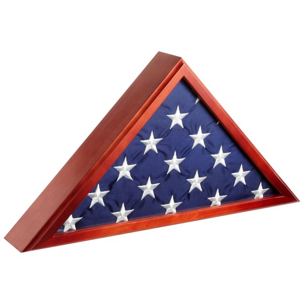 Juvale Large Flag Box Display Case for Burial Flag, Veterans, Triangle Holder for a Folded 5' x 9.5' Military Flag with Wall Mount and Glass Front (Cherry Wood Finish, 24.7 x 12.4 x 3.5 in)