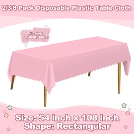Jevrftwl 3 Pack Pink Plastic Table Cloths Disposable, Rectangle Disposable Scalloped Table Cloth for Wedding, Baby & Bridal Shower, Birthday Party, 54 X 108Inch