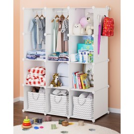 CUBEDIY Baby Closet Organizer for Nursery: Durable Baby Wardrobe for Closet - Customizable Baby Dresser Amoire Shelves - Waterproof Shelf Clothes Organizer w/Wall Fixation (White)