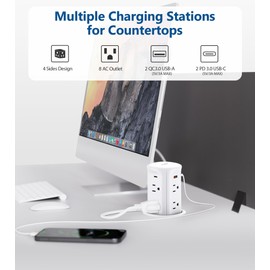 Pop up Outlet for Countertop,3-1/8 inch Hole Desk Grommet Power Station,20W USB C Fast Charging,8 Outlets 4-USB,Kitchen Island Pop Up Electrical Outlet,Office Power Supply,White
