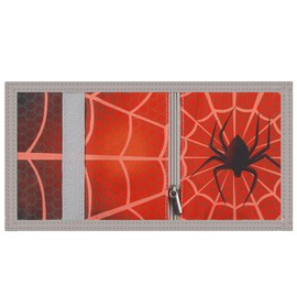 RFID Trifold Canvas Outdoor Sports Wallet for Men, Cute Coin Purse with Zipper and Front Pocket for Kids, Camouflage Color, Spiders Red, Small, Cartoon Style