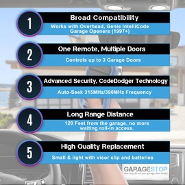 Garage Stop 2X for Genie Intellicode Garage Door Remote, G3T-BX (37218R) 3-Button Genie Garage Door Opener Remote Replacement, Auto-Seek Dual Frequency, Blue