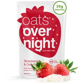 Oats Overnight - Strawberries & Cream - 20g Protein, High Fiber Breakfast Shake - Gluten Free, Non GMO Oatmeal (2.7 oz per meal) (8 Pack)
