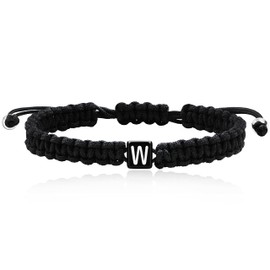 Woven Friendship Bracelets for Her Adjustable Braided Wrap Bracelets Boho String Bracelets for Women Men (Black Rope-Letter W)