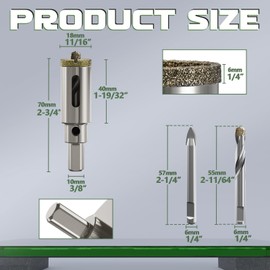 CSOOM 2PCS 11/16"(18mm) Diamond Hole Saw with Center Drill Bit, One-Touch Positioning, Easy to Penetrate Hard Materials Such as Ceramic, Tile, Glass, Granite, Marble, etc.