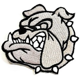 Head Bulldog Pitbull face Left Gray Cartoon Animal Sticker Embroidery Patch Cute Puppy Pug Dog Pitbull Bulldog Dog Pet Iron-on Patch Embroidered Applique English Dog Canine Mastiff Craft (03)