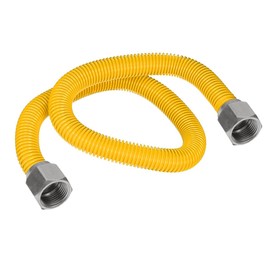 Flextron FTGC-YC38-30 28" Flexible Epoxy Coated Gas Line Connector with 1/2" Outer Diameter and Nut Fittings, Yellow/Stainless Steel