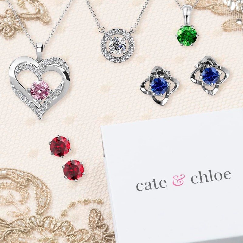 Cate & Chloe 18k White Gold Plated Birthstone Necklaces for